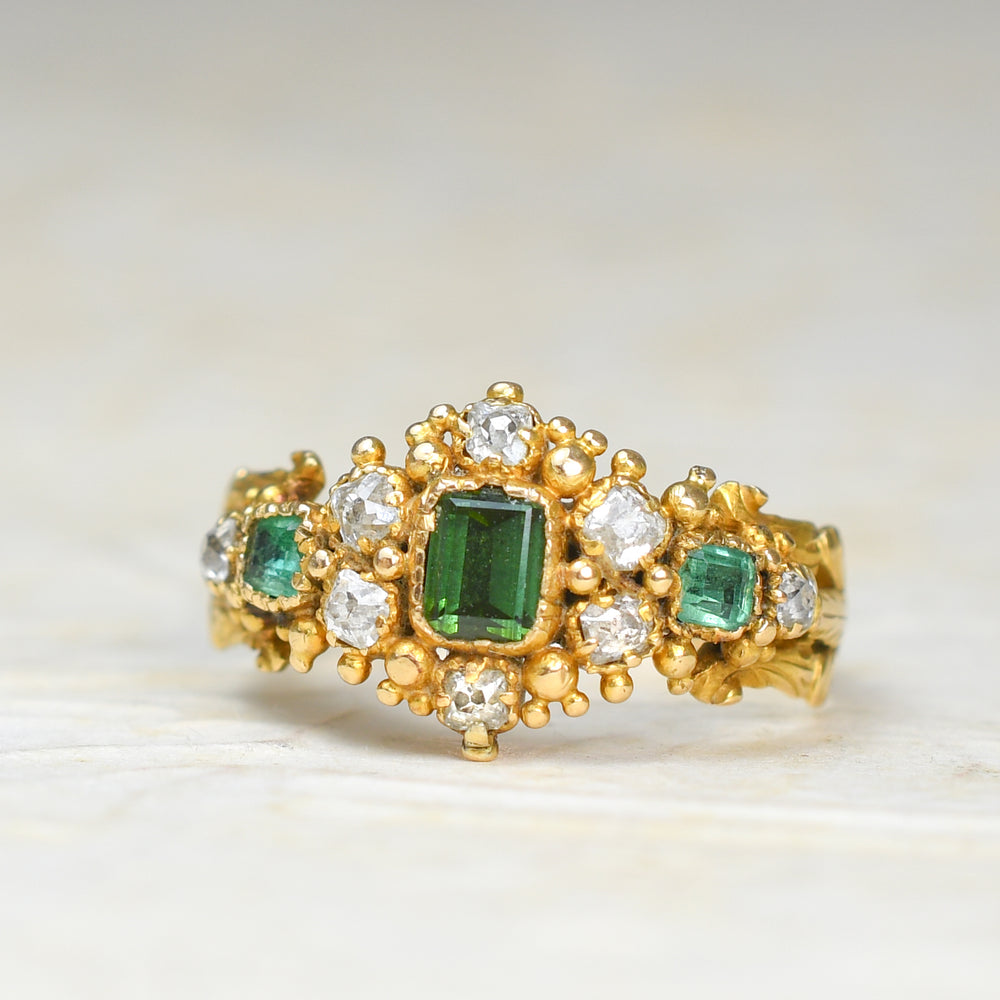 Georgian Regency Tourmaline, Emerald & Diamond Cluster Ring