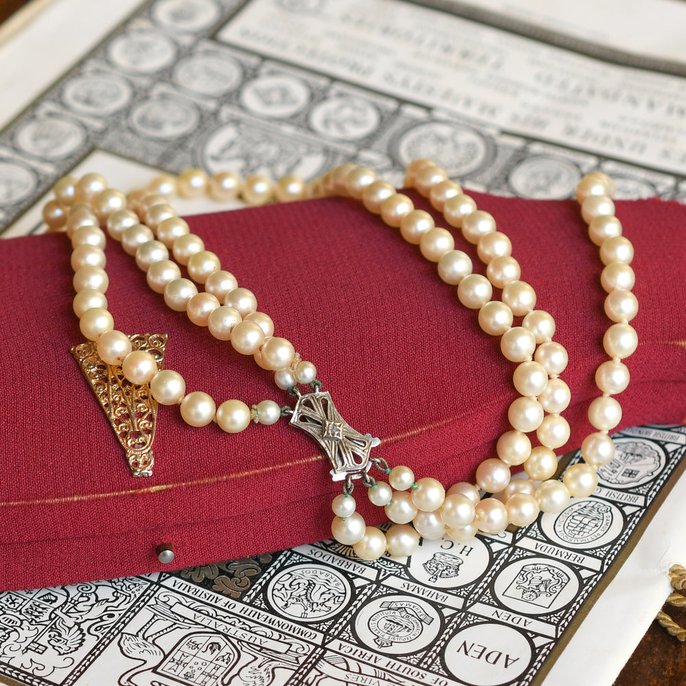 1950's Lotus Cultured Pearl Three-Strand Necklace