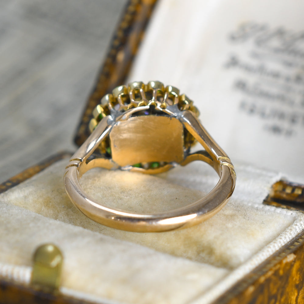 Victorian Opal, Diamond & Demantoid Garnet Cluster Ring