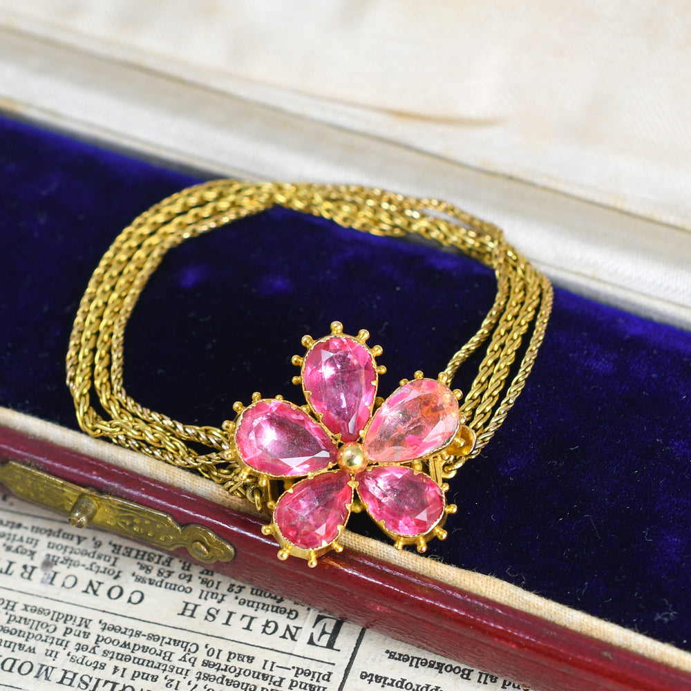 Georgian Boxed Pink Topaz Chain Bracelet