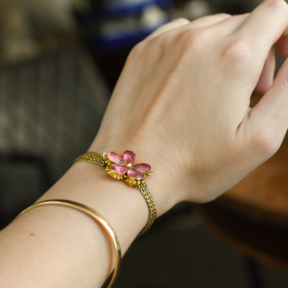 Georgian Boxed Pink Topaz Chain Bracelet