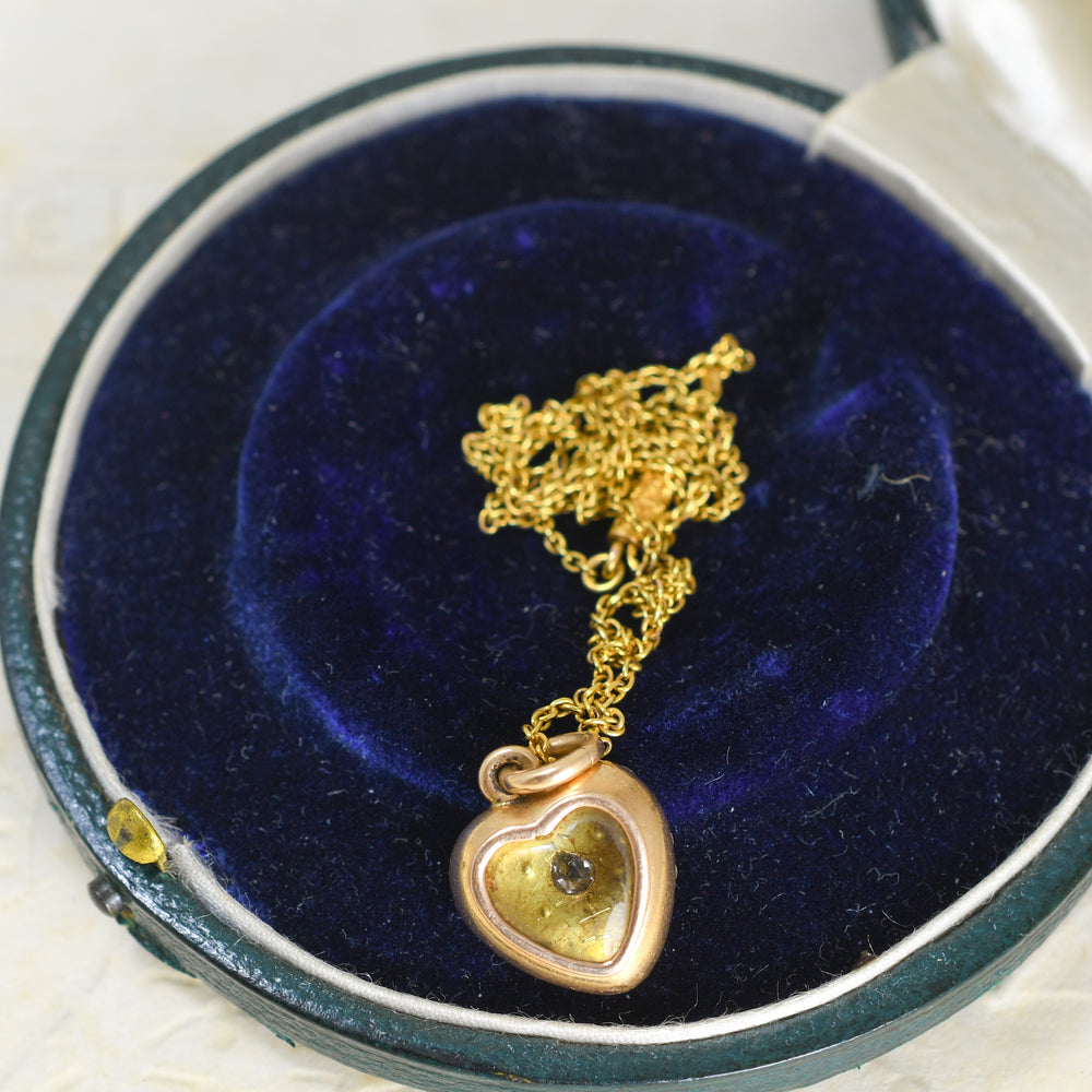 Late Victorian Boxed Pearl & Diamond Heart Locket Necklace
