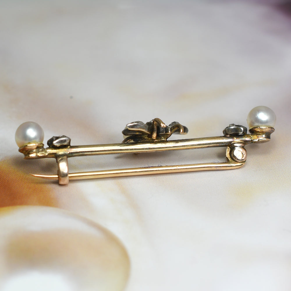 Victorian Pearl & Rose Cut Diamond Insect Bar Brooch