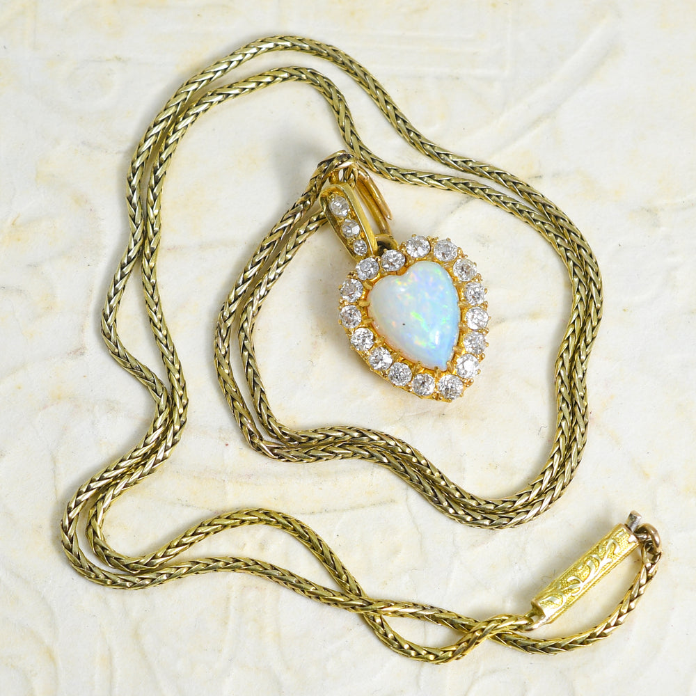 Victorian Opal & Diamond Heart Cluster Necklace
