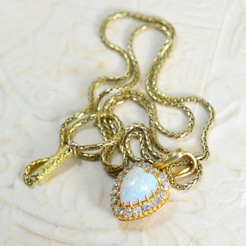 Victorian Opal & Diamond Heart Cluster Necklace