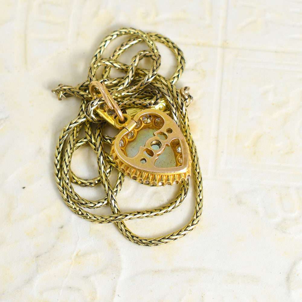Victorian Opal & Diamond Heart Cluster Necklace