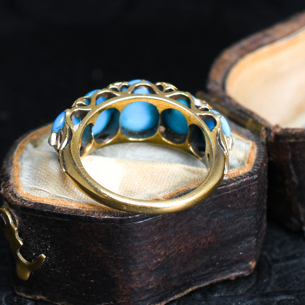 Victorian Turquoise & Diamond 5-Stone Half Hoop Ring