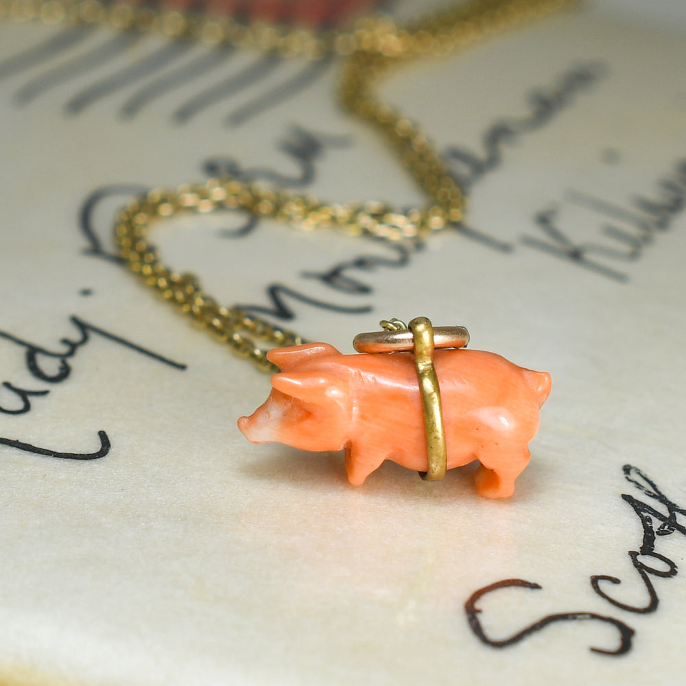 Georgian Coral Lucky Piggy Charm