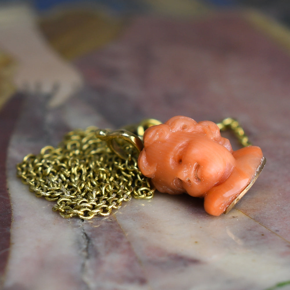 Antique Coral Cherub Charm & Chain