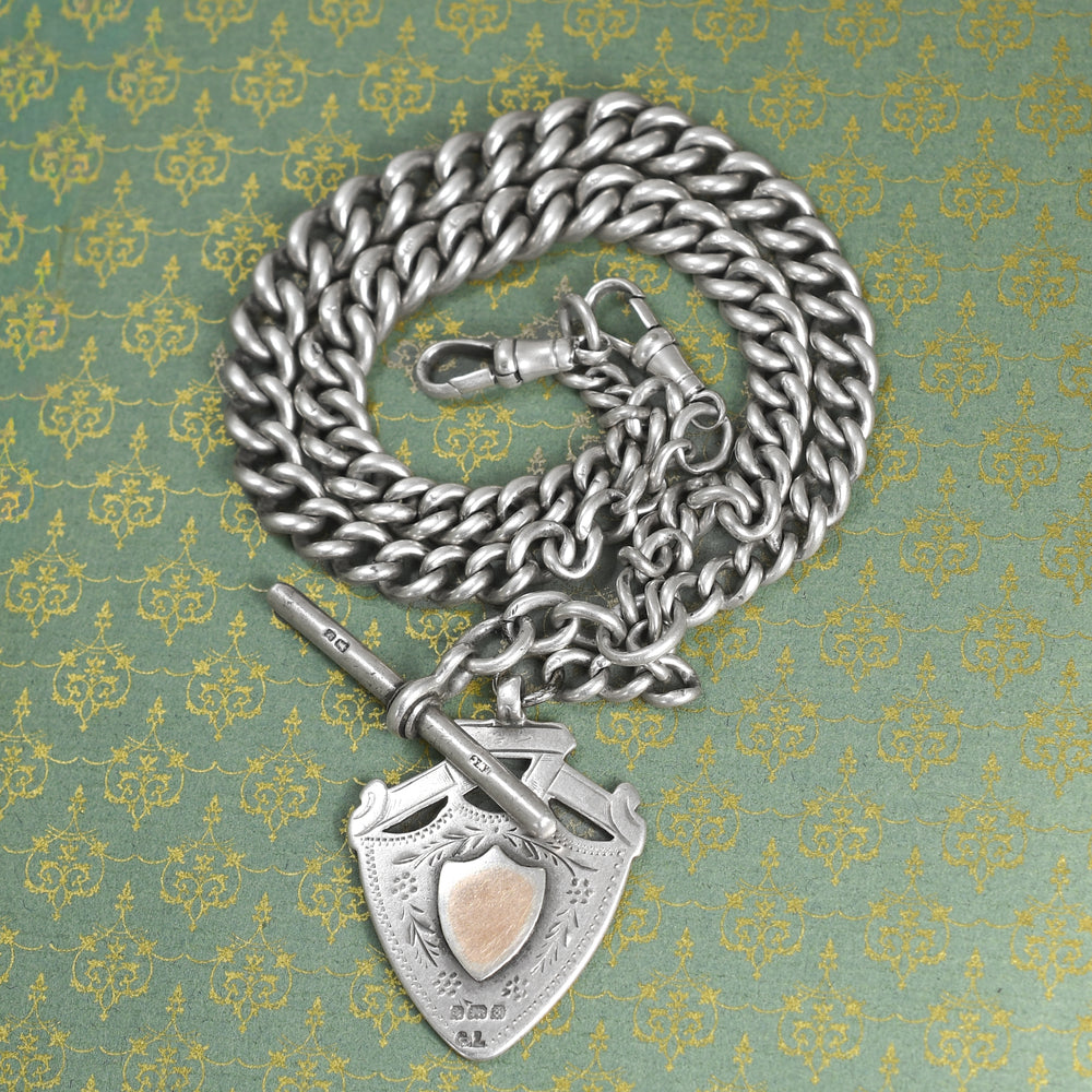 Victorian Silver Albert Chain with Fob & T-Bar