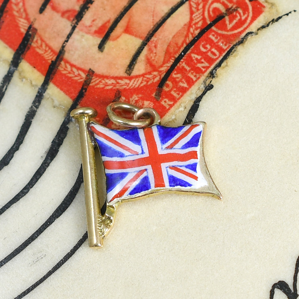 WW1 Gold Enamel Union Jack Flag Charm