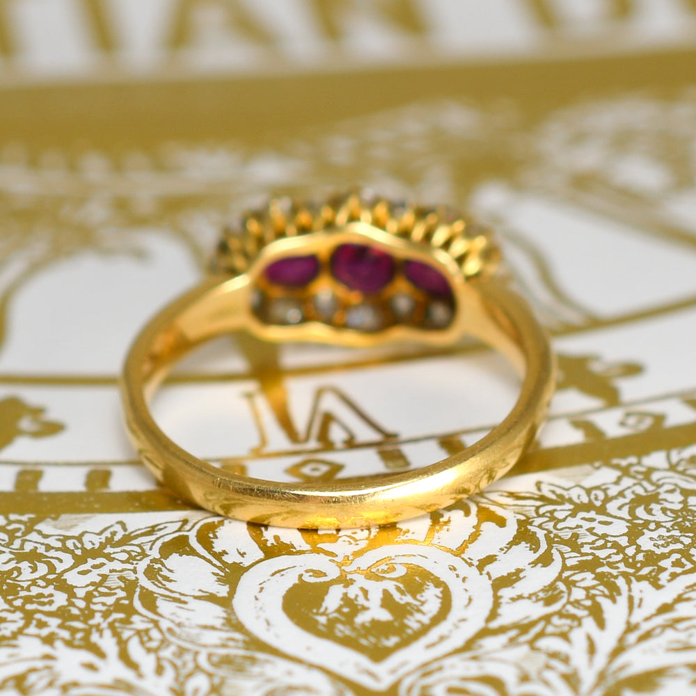 Late Victorian 3-Stone Ruby & Diamond Cluster Ring