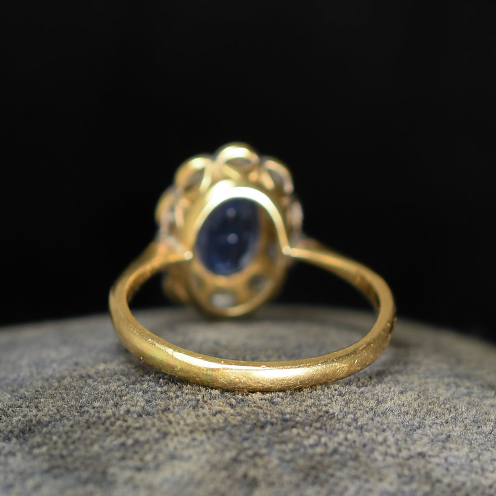 Edwardian Ceylon Sapphire & Diamond Daisy Cluster Ring