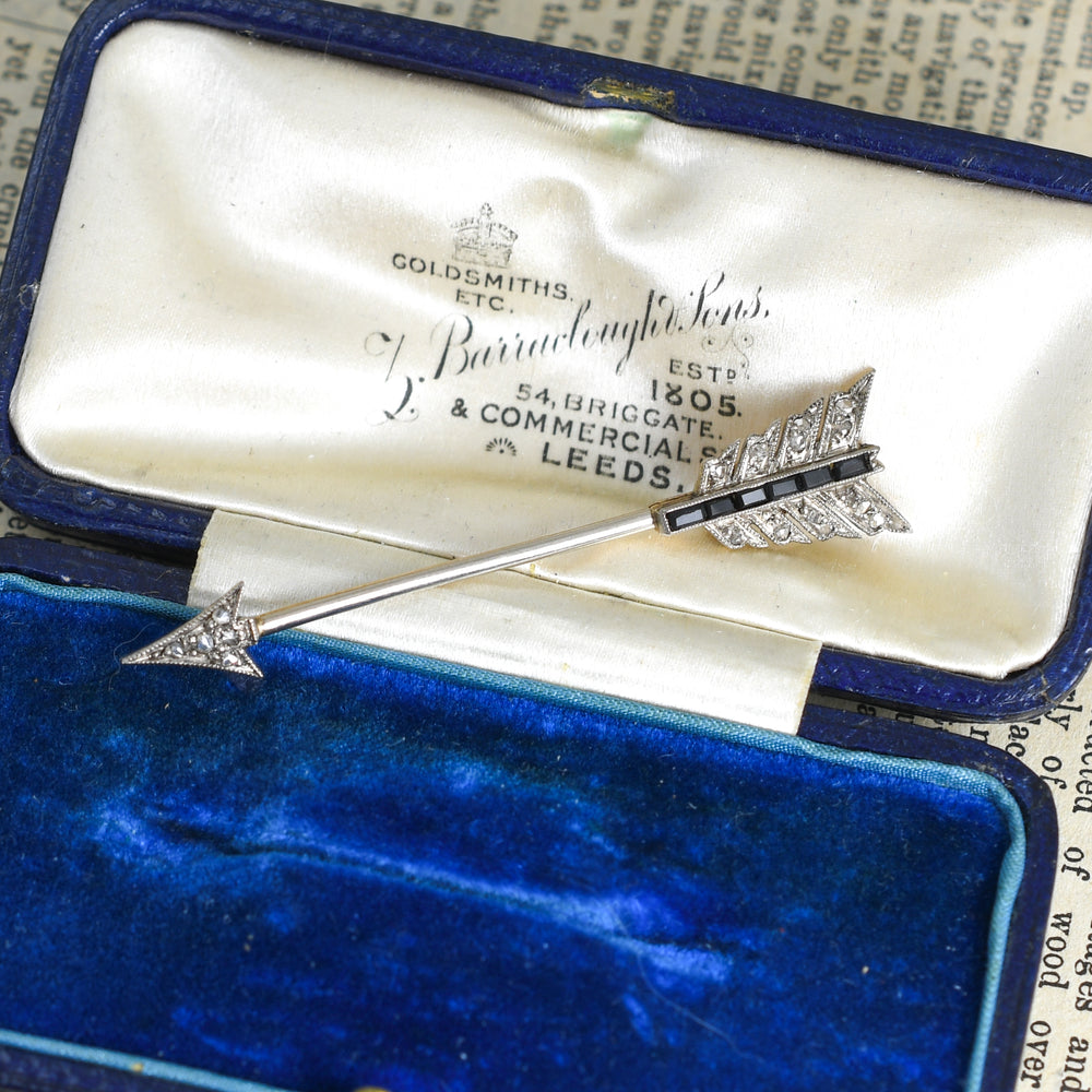 Antique Onyx & Diamond Arrow Jabot Pin