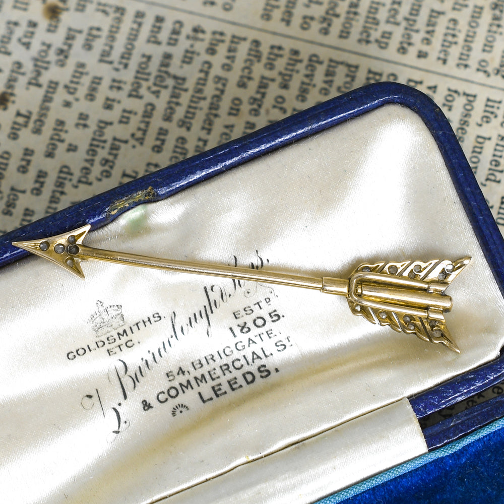 Antique Onyx & Diamond Arrow Jabot Pin