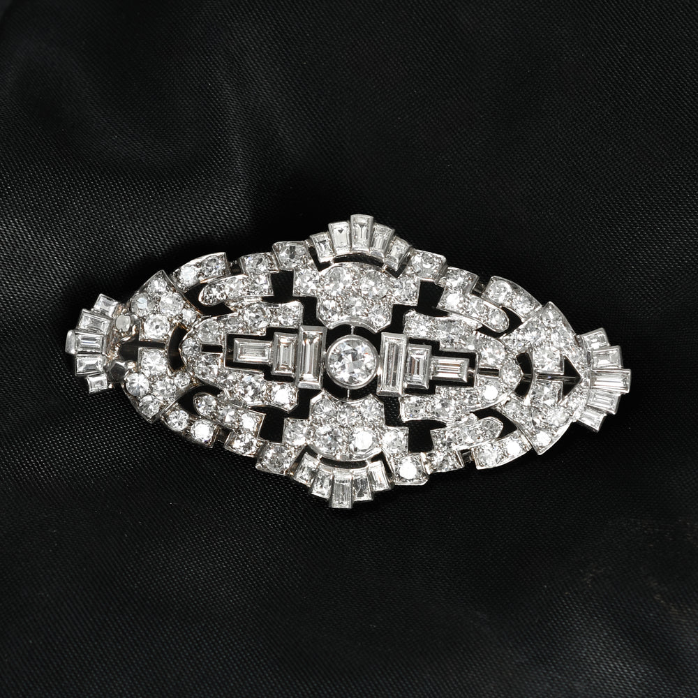 Art Deco 5.9ct Diamond Platinum Panel Brooch
