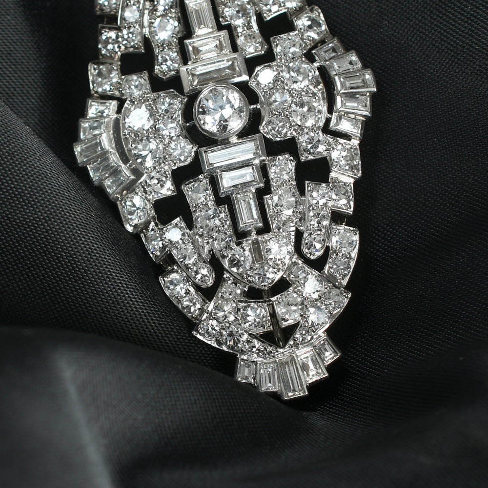 Art Deco 5.9ct Diamond Platinum Panel Brooch
