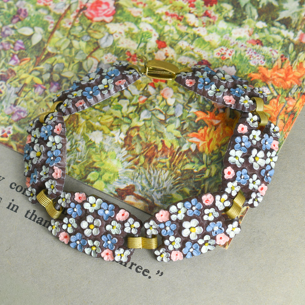 Arts & Crafts Enamel Bakelite Flower Bracelet