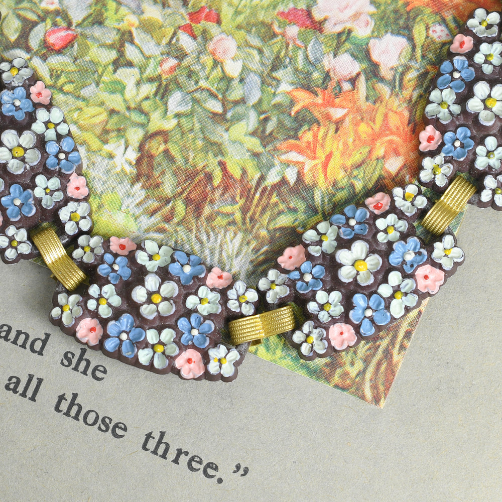 Arts & Crafts Enamel Bakelite Flower Bracelet
