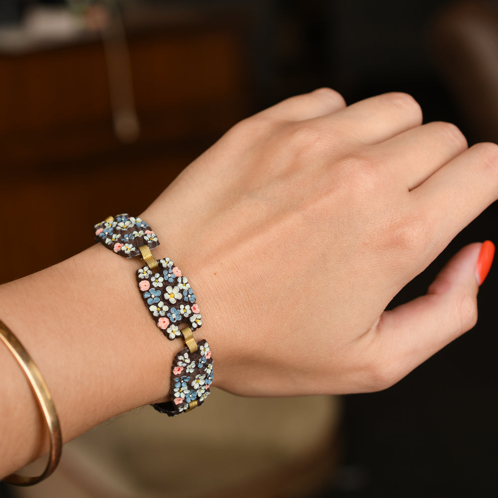 Arts & Crafts Enamel Bakelite Flower Bracelet
