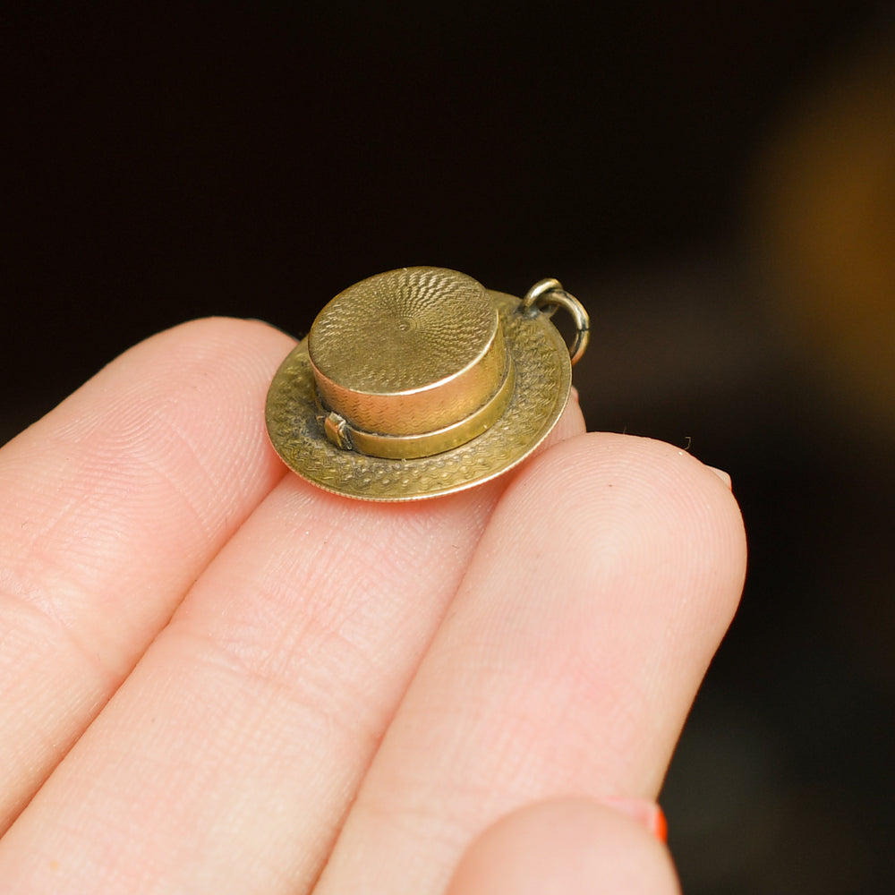 Antique Gold Top Hat Compass Charm