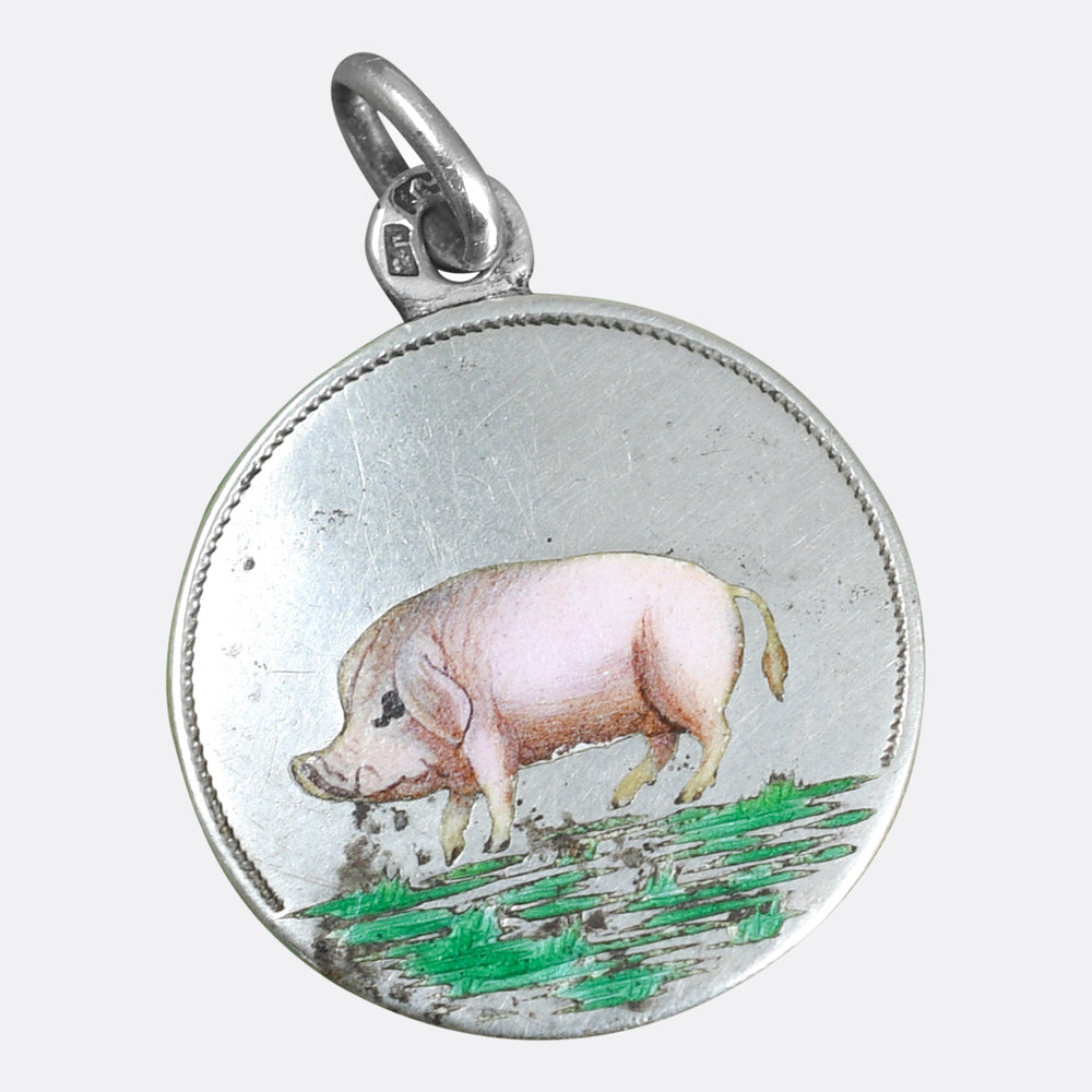 Antique French Enamel Lucky Pig Charm