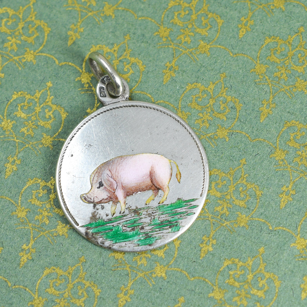 Antique French Enamel Lucky Pig Charm