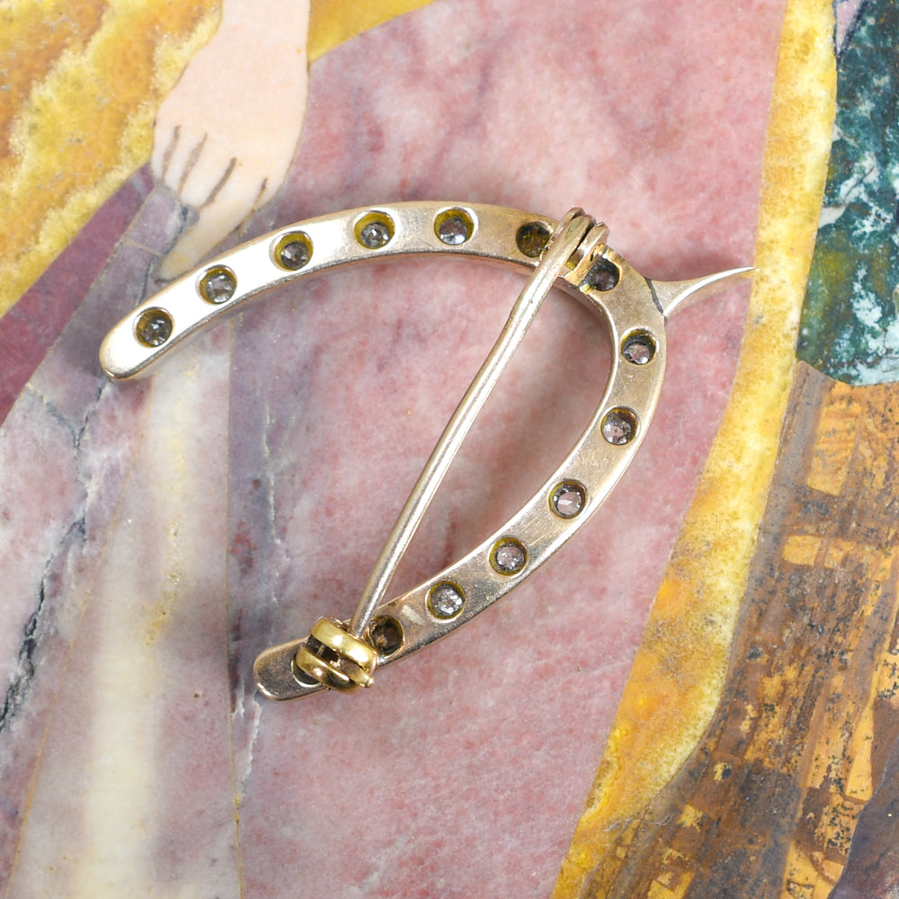 Edwardian Diamond & Pearl Lucky Wishbone Brooch