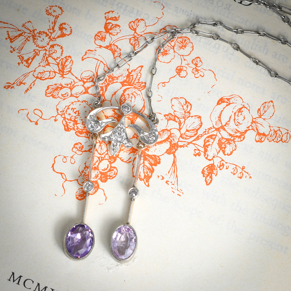Edwardian Topaz ,Amethyst & Diamond Negligee Necklace