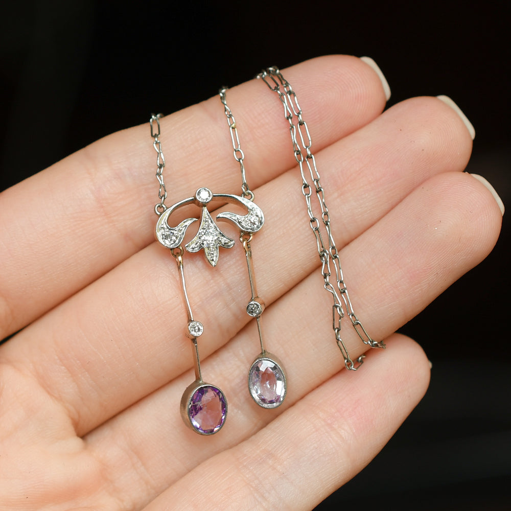 Edwardian Topaz ,Amethyst & Diamond Negligee Necklace
