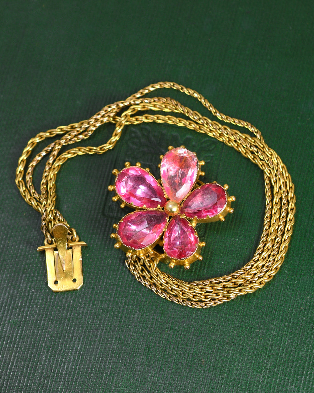 Georgian Boxed Pink Topaz Flower Chain Bracelet