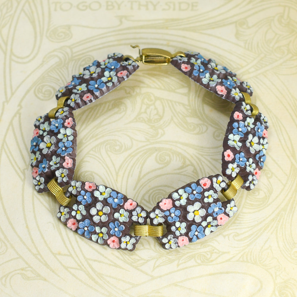 Arts & Crafts Enamel Bakelite Flower Bracelet