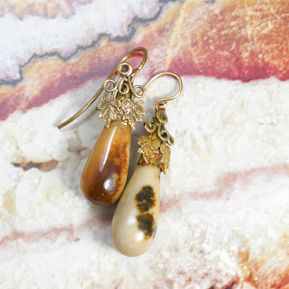 Mid Victorian Agate Teardrop Earrings