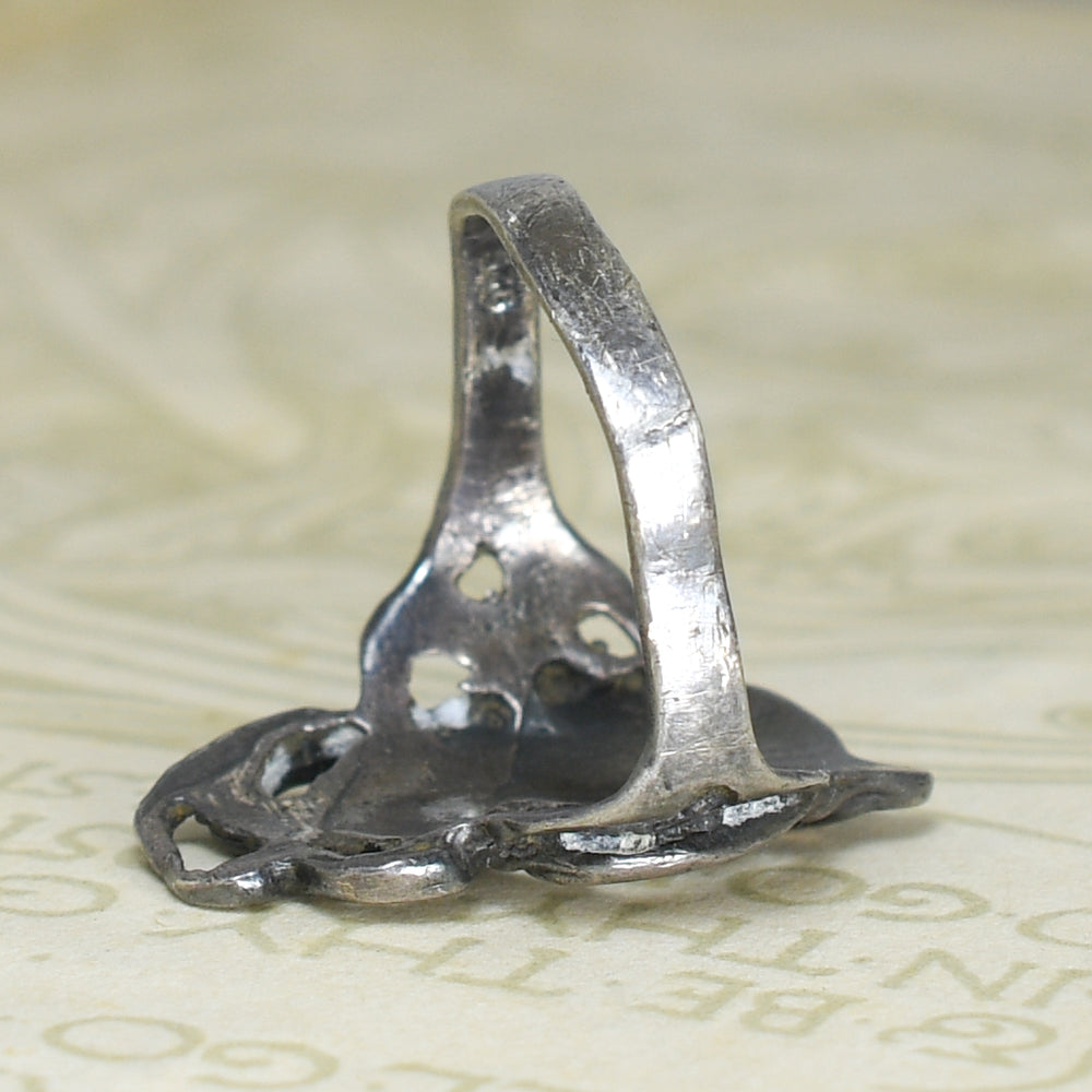 Art Nouveau Sterling Silver Maidens Head Ring