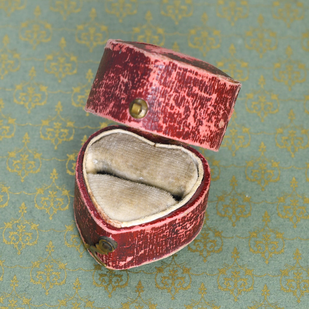 Antique Red Heart Ring Box