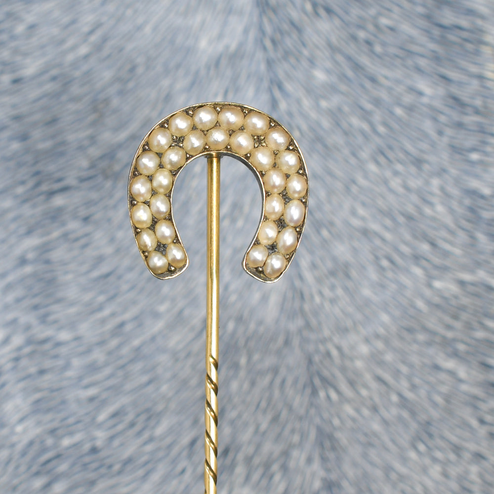 Victorian Boxed Pearl Lucky Horseshoe Stick Pin