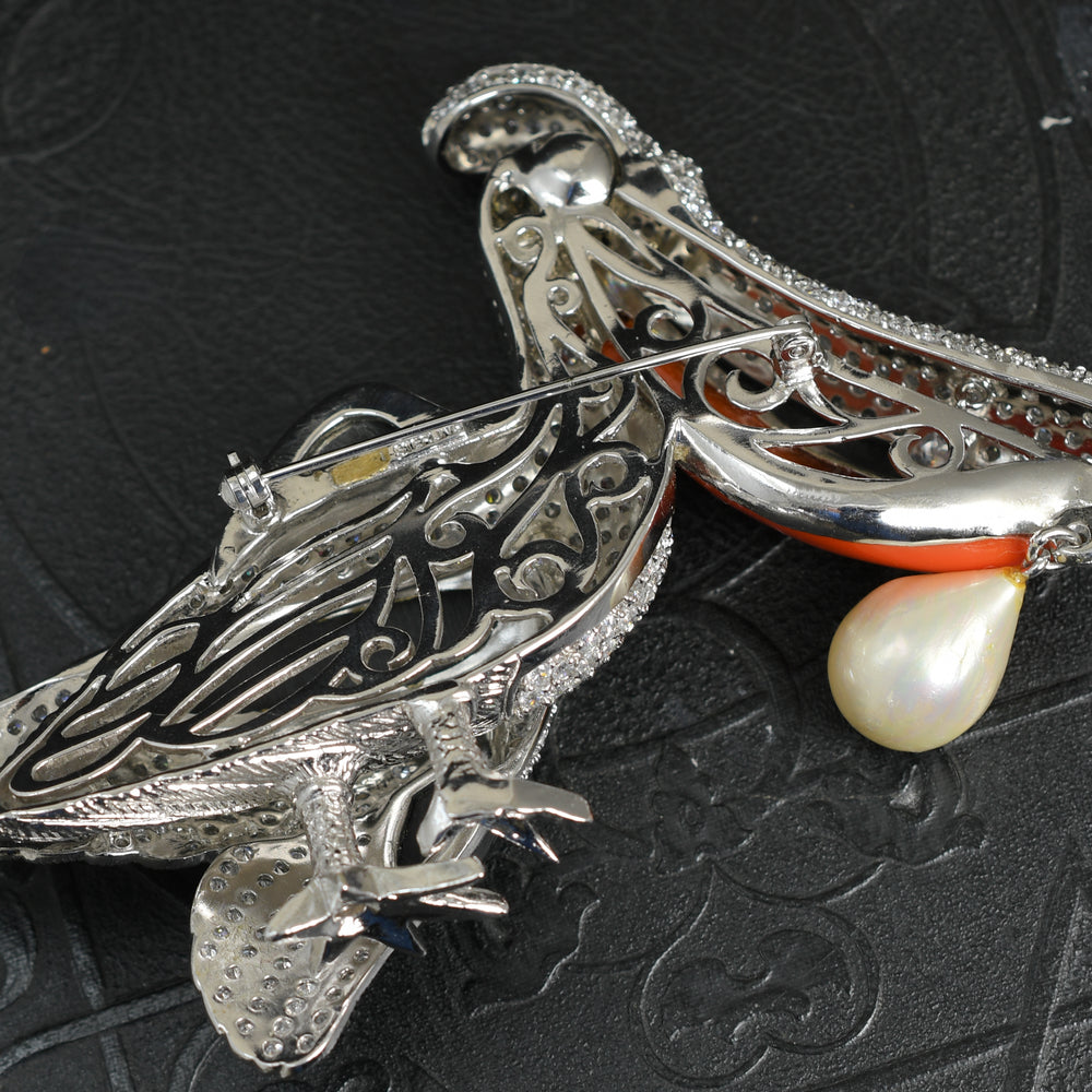 1930's Pearl & Paste Stone Pelican Brooch