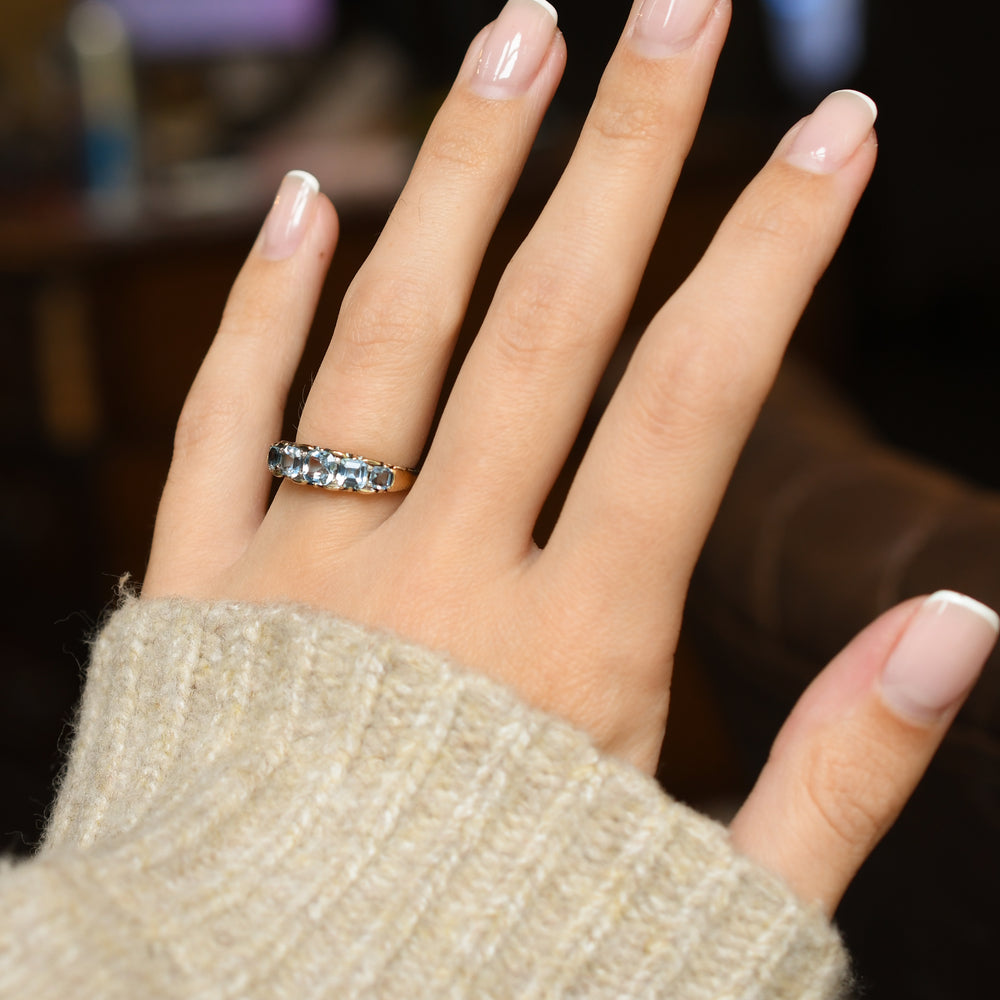 Victorian Aquamarine 5-Stone Half Hoop Ring