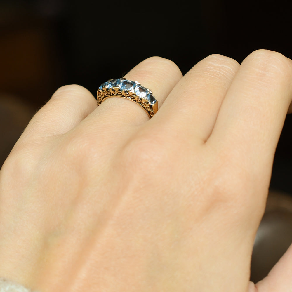 Victorian Aquamarine 5-Stone Half Hoop Ring