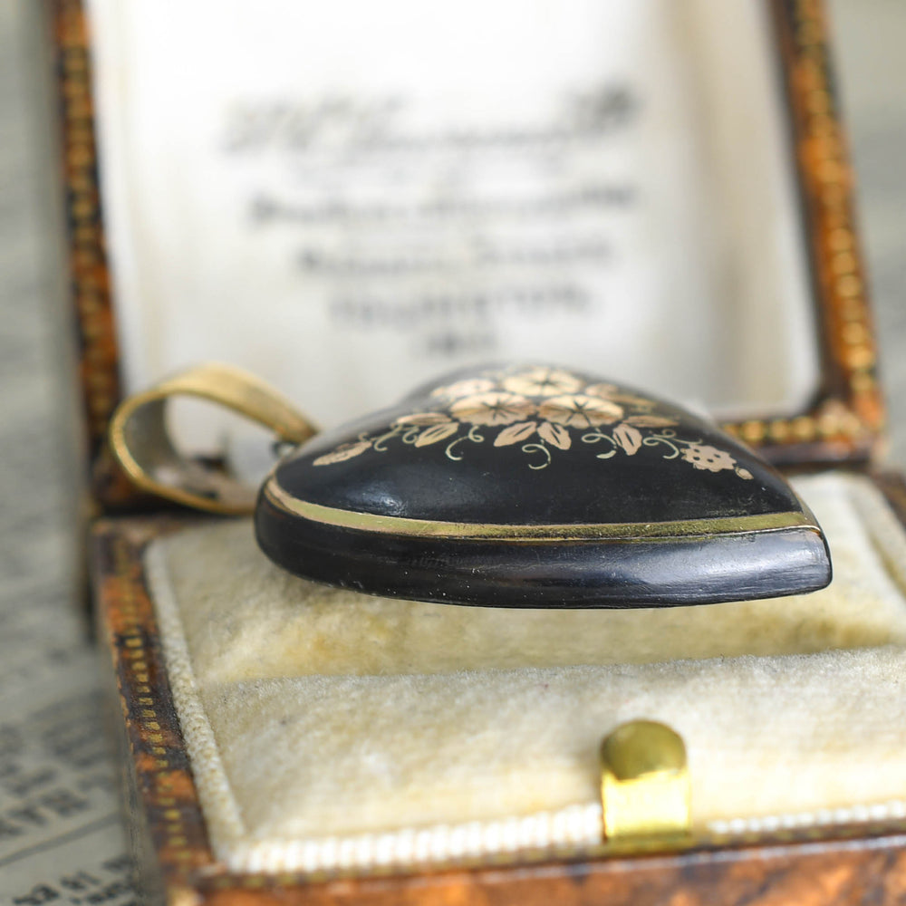 Mid-Victorian Floral Pique Heart Pendant