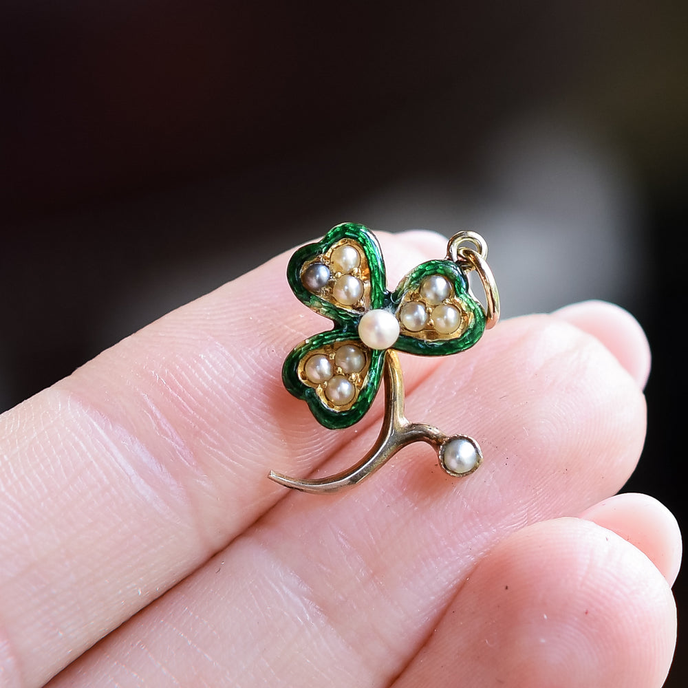 Victorian Pearl & Enamel Clover Charm
