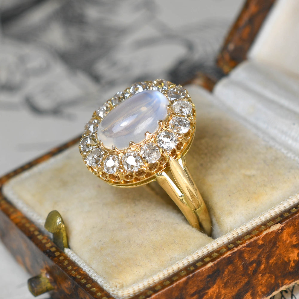 Late Victorian Moonstone & Diamond Cluster Ring