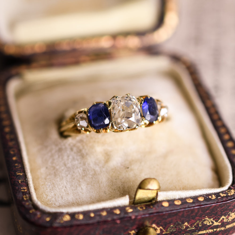 Victorian Sapphire & Diamond 5-Stone Half Hoop Ring
