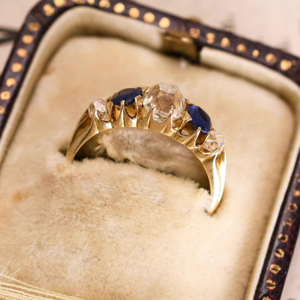 Victorian Sapphire & Diamond 5-Stone Half Hoop Ring