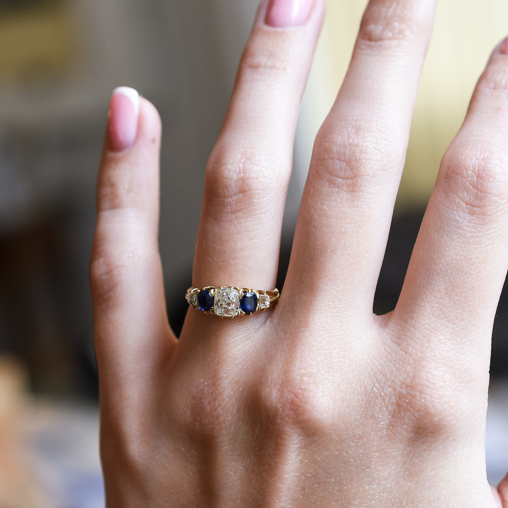 Victorian Sapphire & Diamond 5-Stone Half Hoop Ring