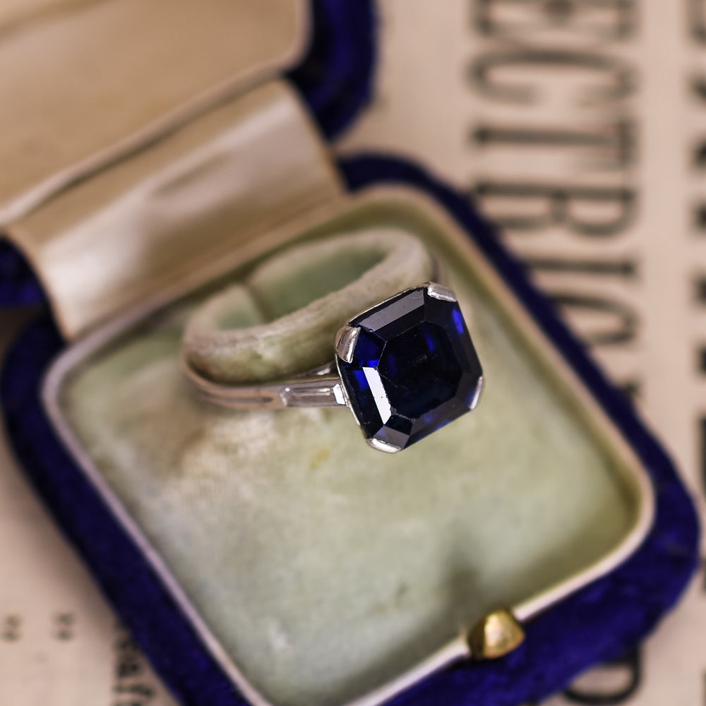Art Deco 3.68ct Sapphire & Diamond Engagement Ring