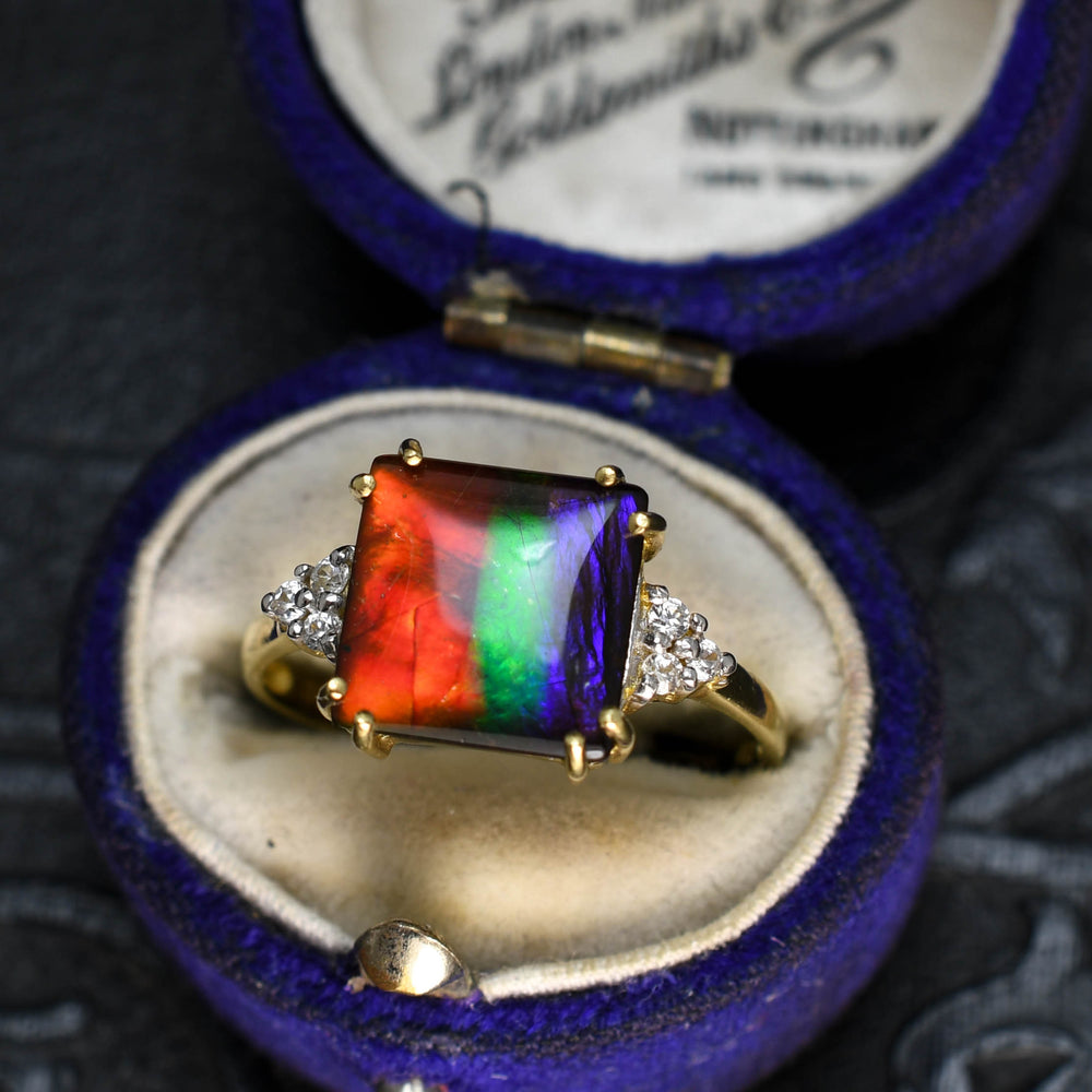Contemporary Ammolite & Diamond Ring