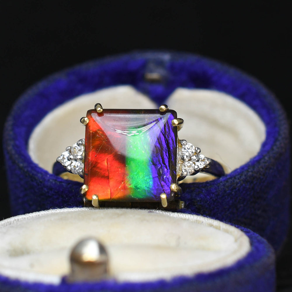 Contemporary Ammolite & Diamond Ring