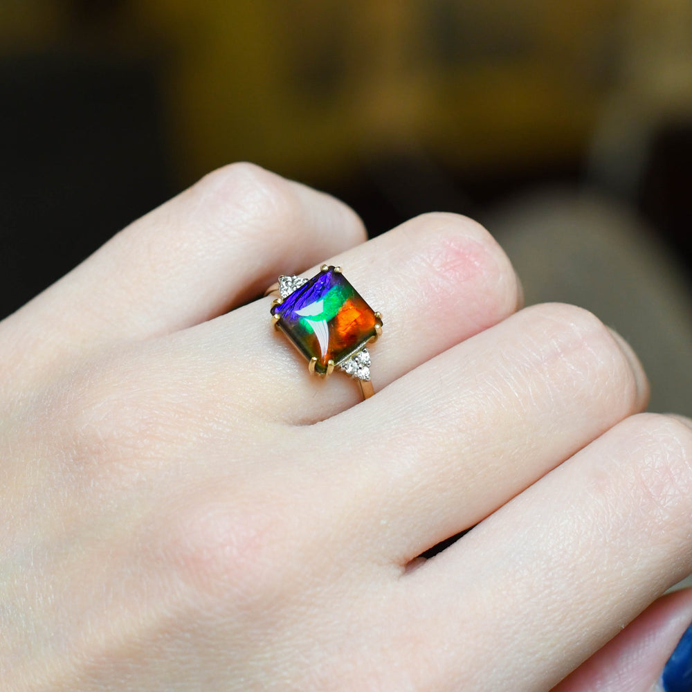 Contemporary Ammolite & Diamond Ring