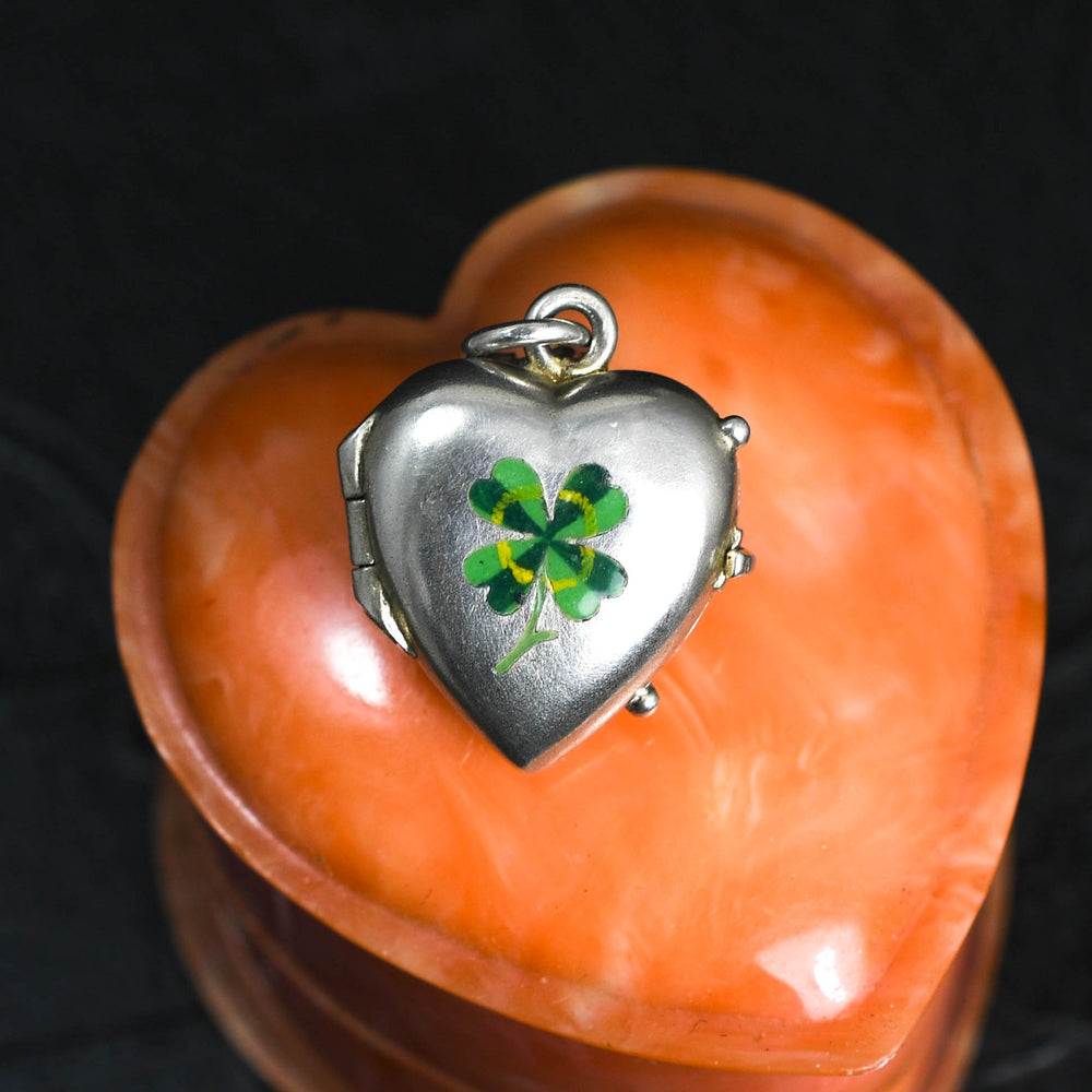 Victorian Silver Lucky Enamel Clover Heart Charm